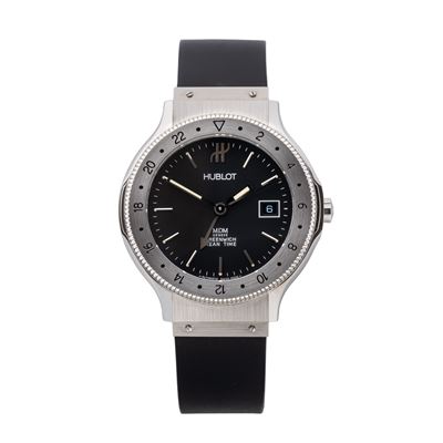 MDM GMT — orologio in acciaio a carica automatica con quadrante nero e datario