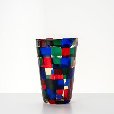 Vaso “Pezzato”, vetro policromo soffiato a bocca