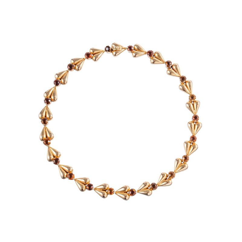 Collana e bracciale stampati vuoti in oro 18 kt, con quarzi citrini