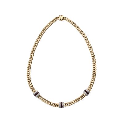 Collana in oro giallo 18 kt con inserti in diamanti e occhio di tigre