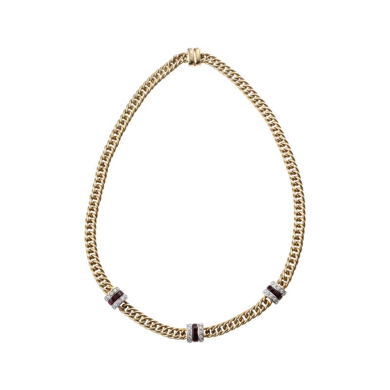 Pomellato - Collana in oro giallo 18 kt con inserti in diamanti e occhio di tigre