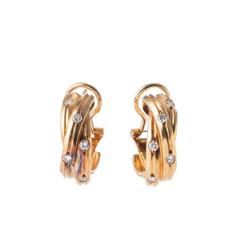 Cartier - Orecchini clip in oro giallo 18 kt con diamanti