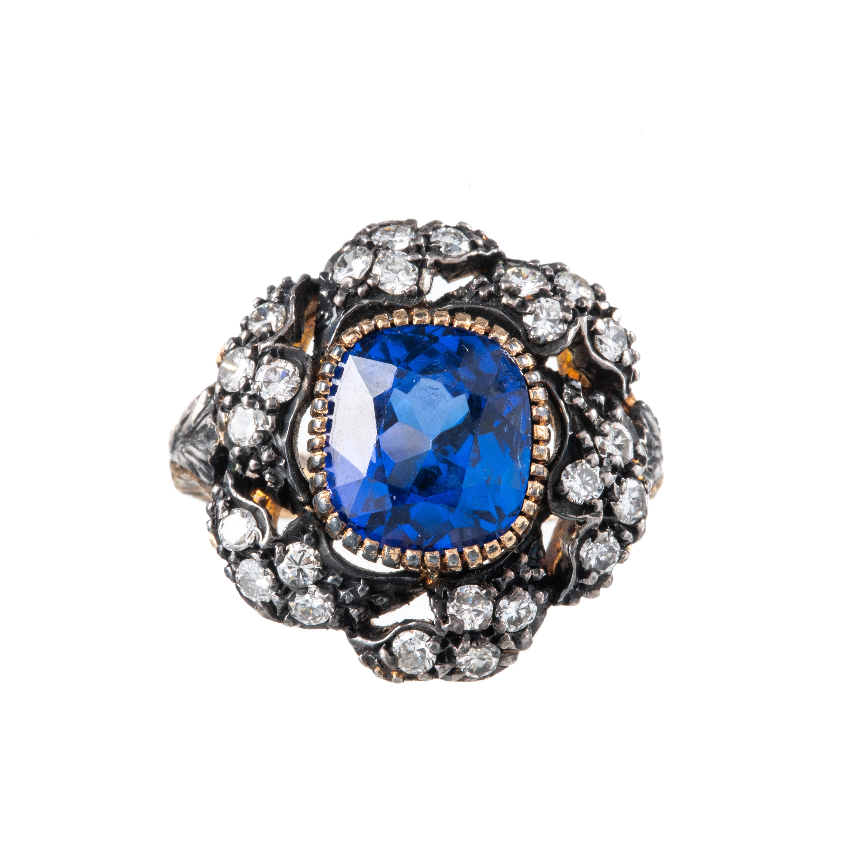 Anello in oro giallo 18 kt con diamanti e tanzanite “Huit Huit”, mis. 15/55 EU