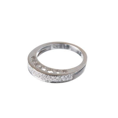 Fedina con brillanti e diamanti in pavé, oro bianco 18 kt