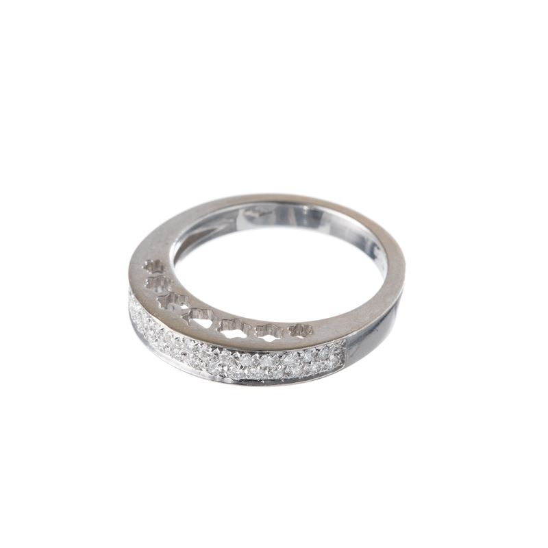 Fedina con brillanti e diamanti in pavé, oro bianco 18 kt