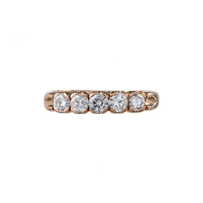 Oro giallo 18 kt, Fedina con diamanti e 5 pietre (circa 1 ct)