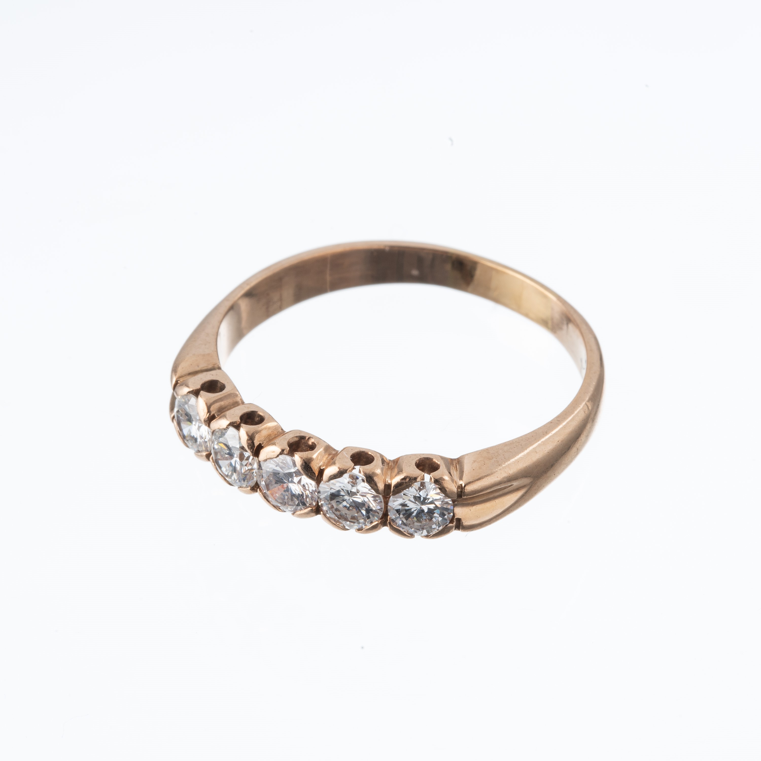 Oro giallo 18 kt, Fedina con diamanti e 5 pietre (circa 1 ct)