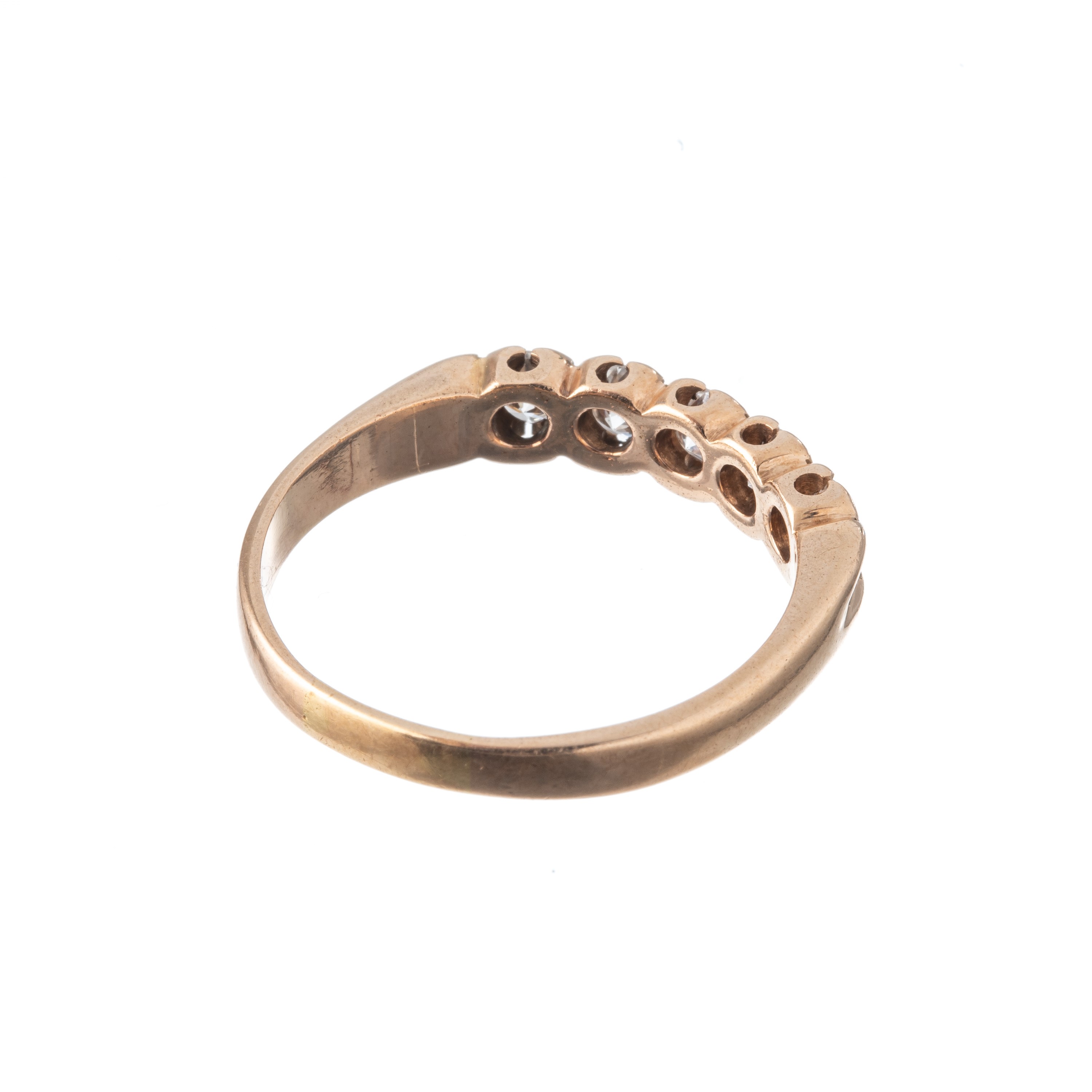 Oro giallo 18 kt, Fedina con diamanti e 5 pietre (circa 1 ct)