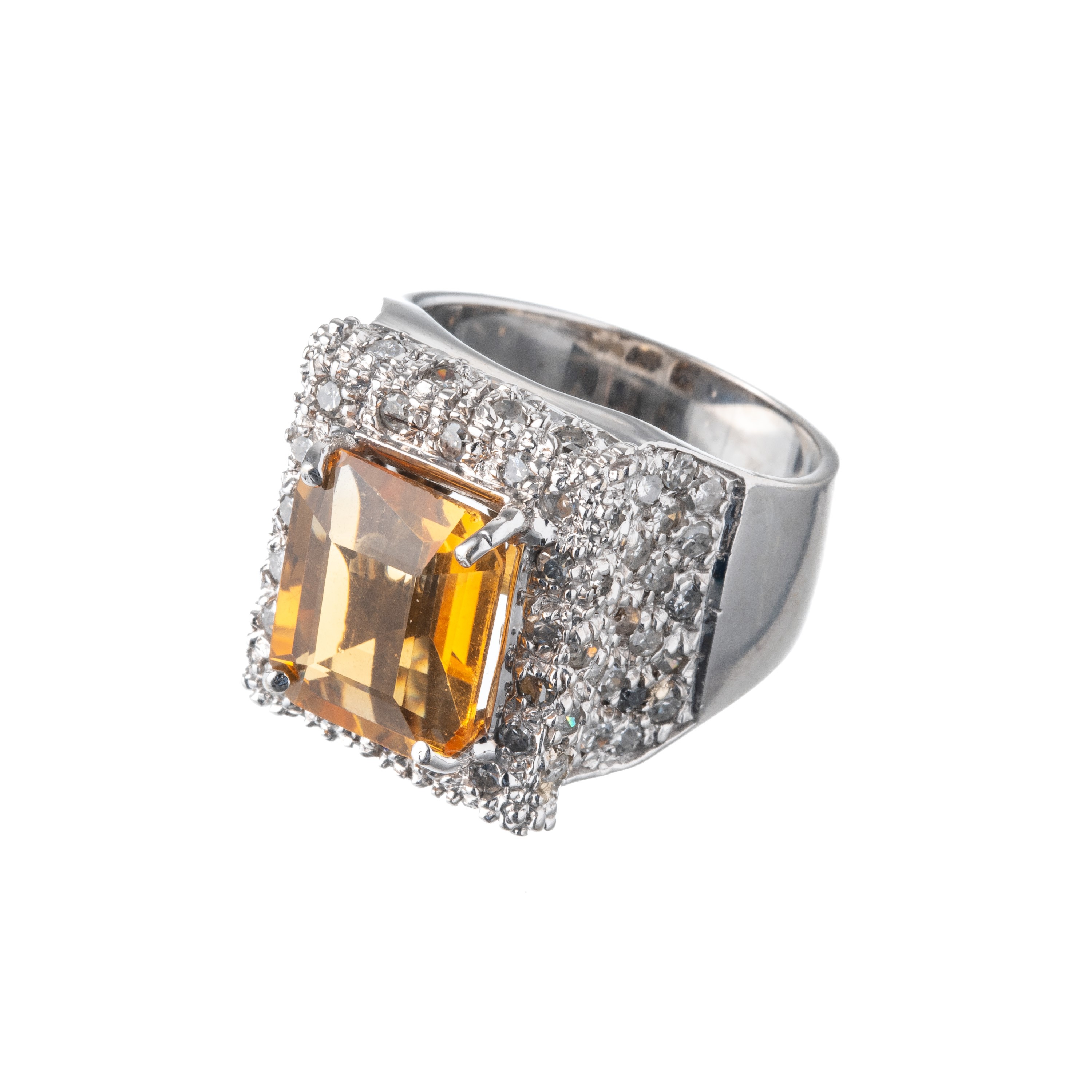 Anello, oro bianco 18 kt con diamanti e quarzi citrini