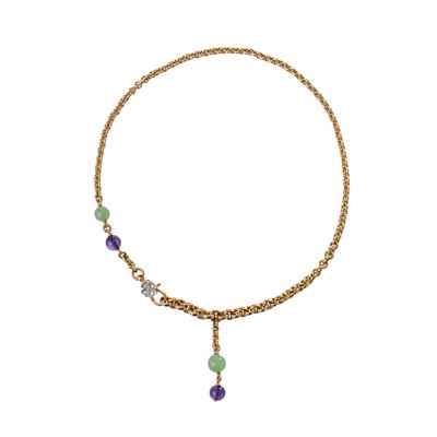 Collana in oro giallo 18 kt con pietre dure e diamanti