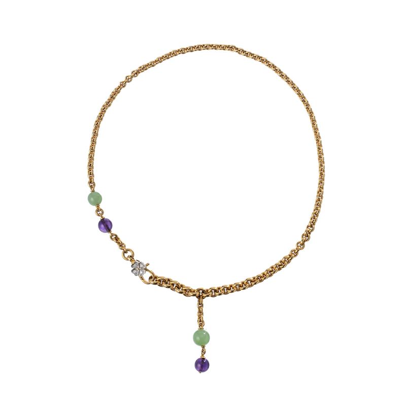 Pomellato - Collana in oro giallo 18 kt con pietre dure e diamanti