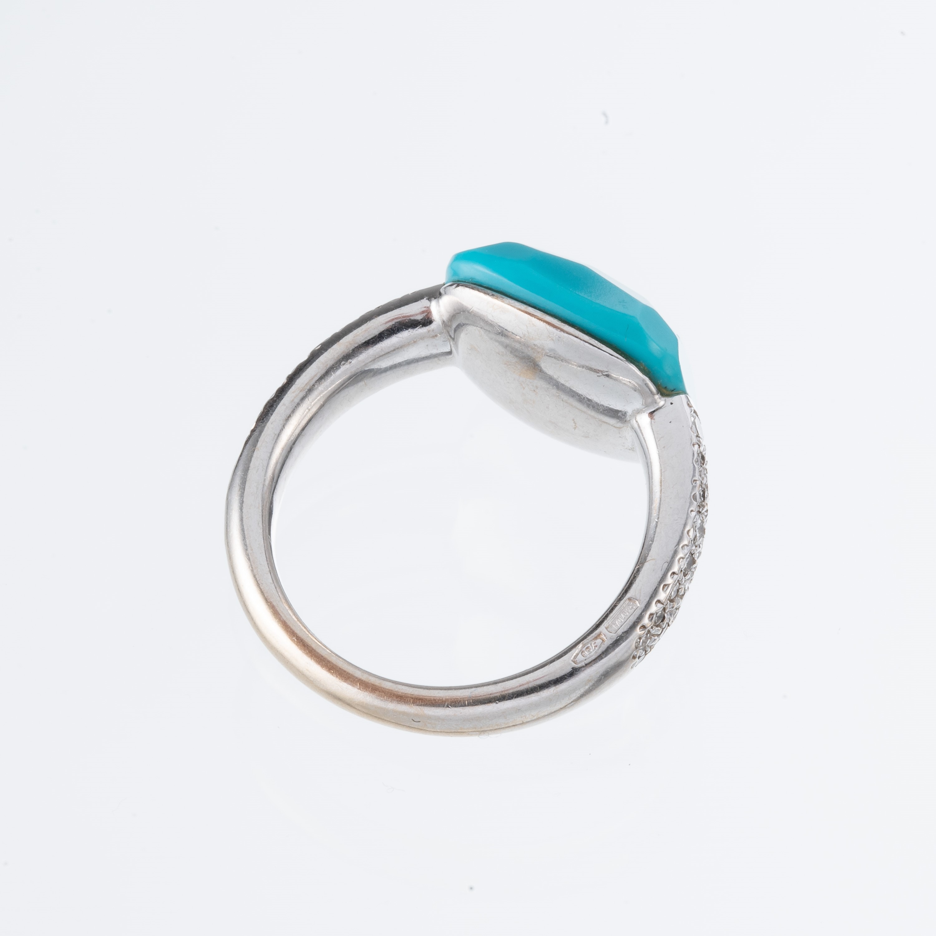 Pomellato - Anello e orecchini in oro bianco 18 kt con turchese e diamanti