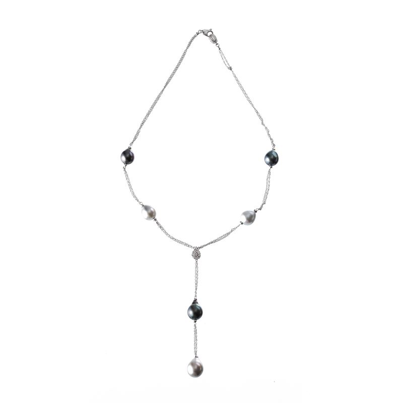 Damiani - Collana in oro bianco 18 kt con perle e diamanti
