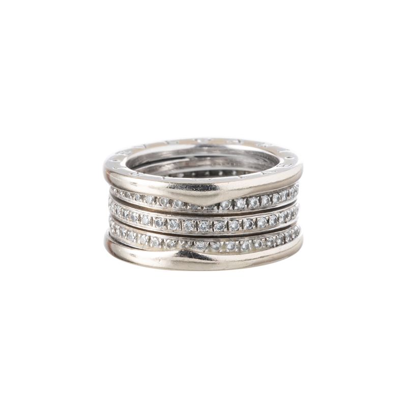Bulgari - Anello a tre fasce con diamanti in oro bianco 18kt (Modello B01)
