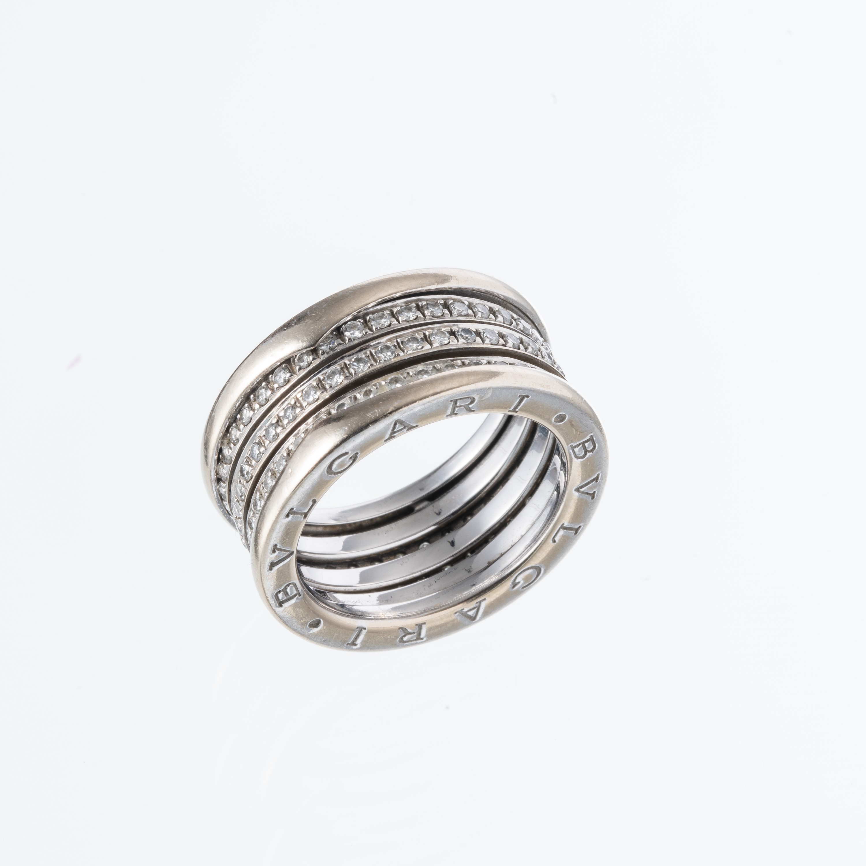 Bulgari - Anello a tre fasce con diamanti in oro bianco 18kt (Modello B01)