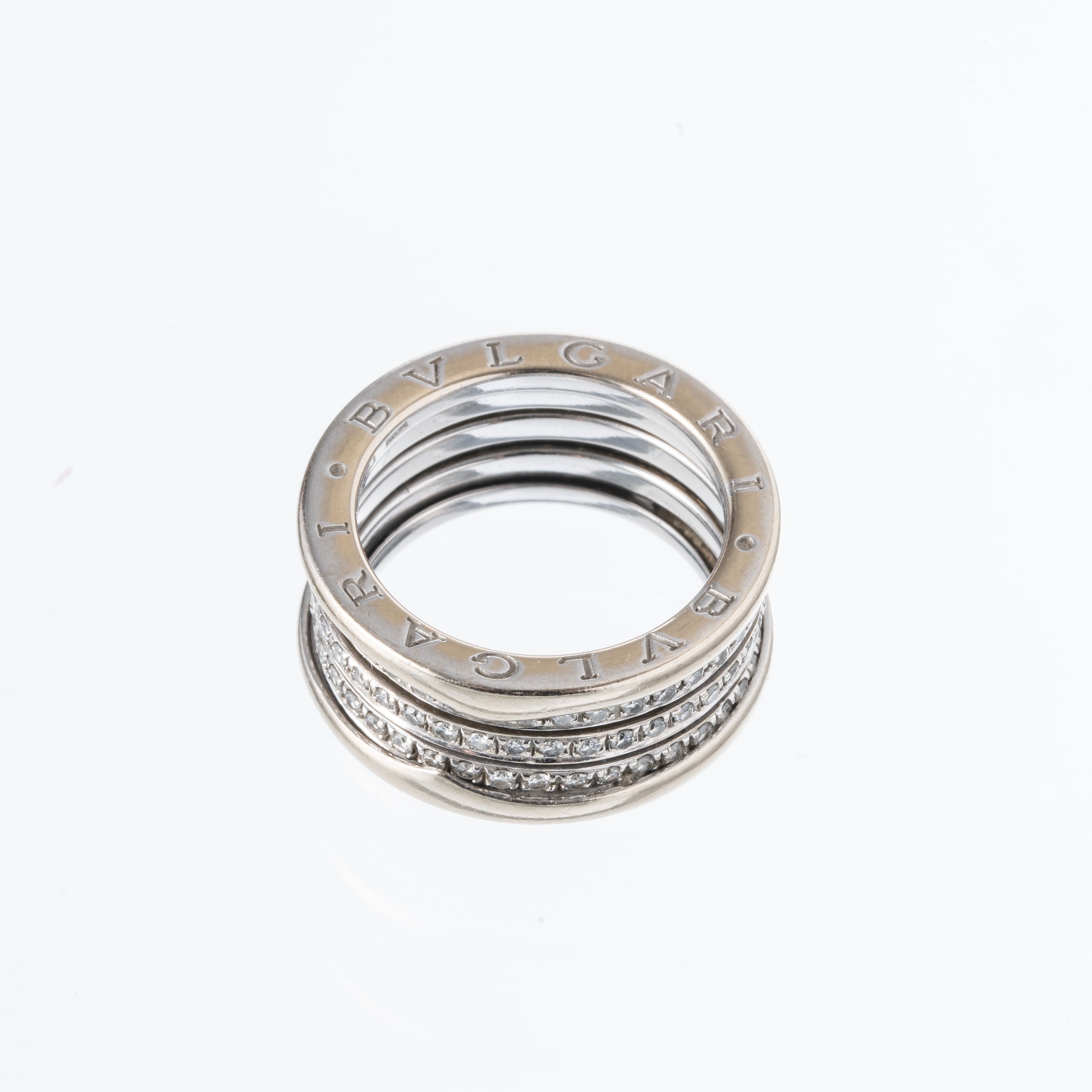 Bulgari - Anello a tre fasce con diamanti in oro bianco 18kt (Modello B01)