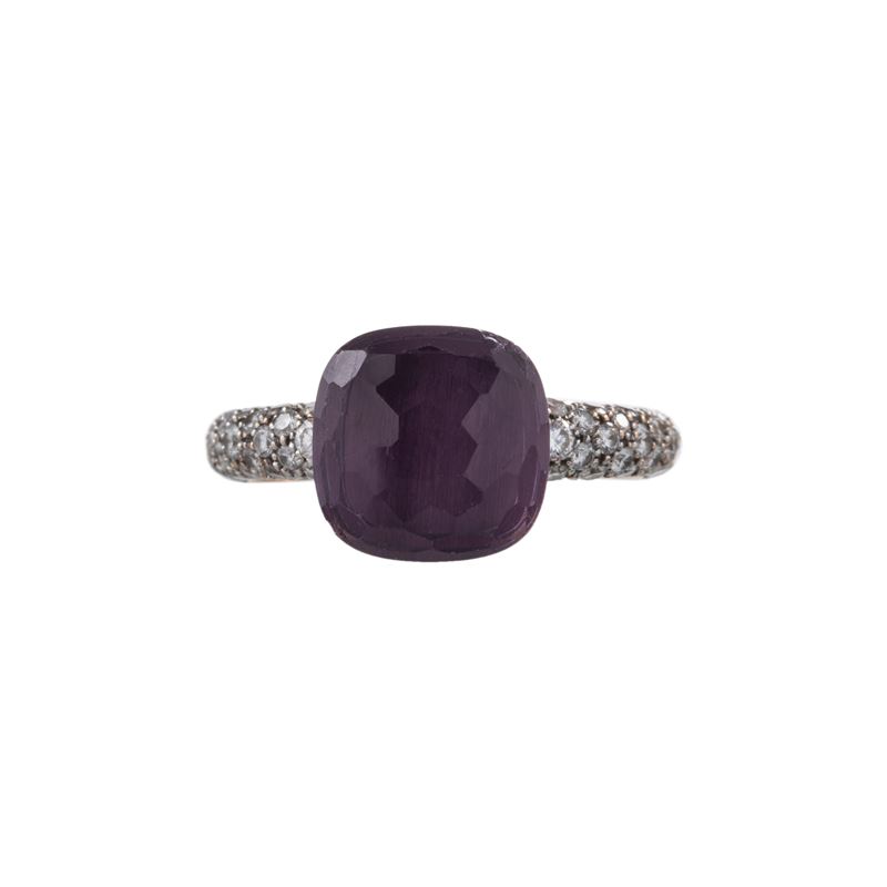 Pomellato - Anello in oro giallo e bianco 18 kt con ametista e diamanti sul gambo