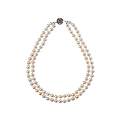 Girocollo in perle di mare con chiusura in oro bianco 18 kt e rubini