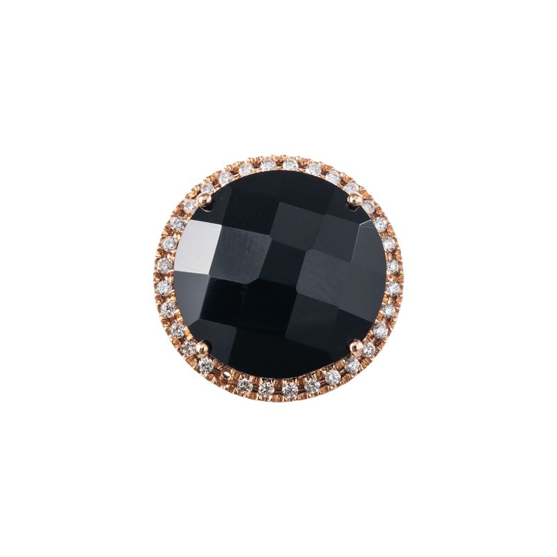 Oro rosa 18 kt, Anello con onice e contorno di brillantini