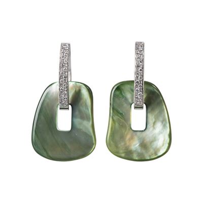Orecchini in oro bianco 18 kt con diamanti (0,36 ct) e pietre dure