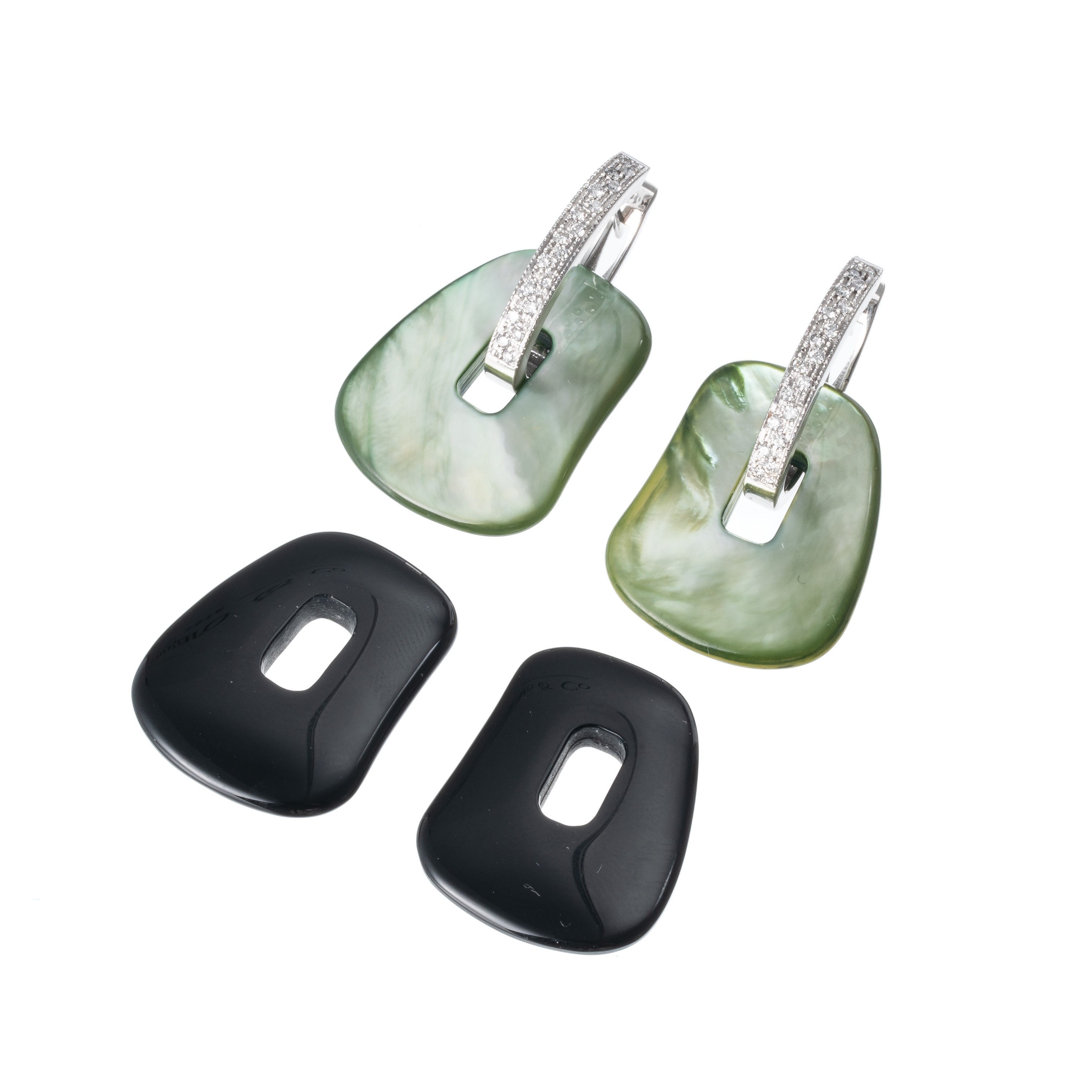 Orecchini in oro bianco 18 kt con diamanti (0,36 ct) e pietre dure