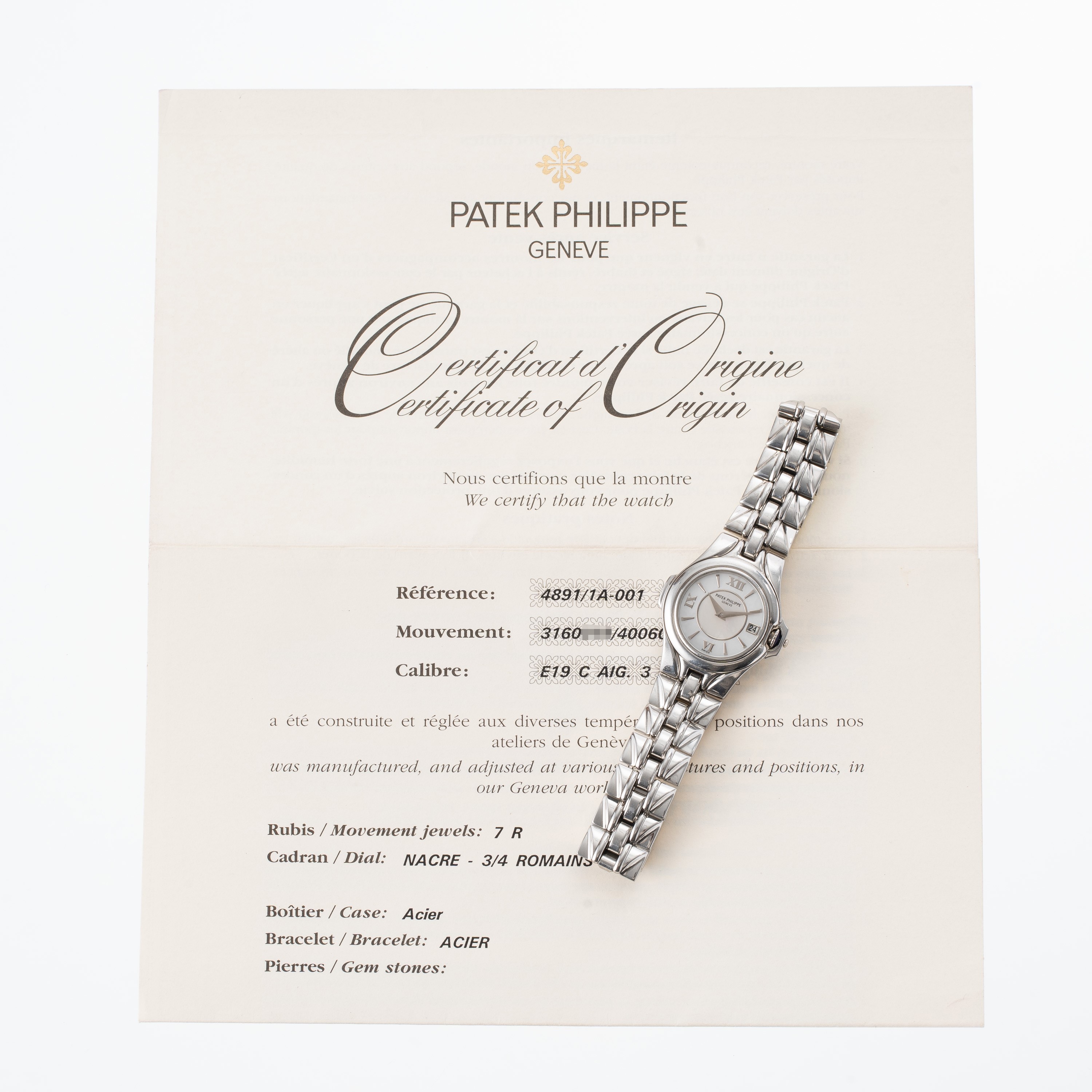 Patek Philippe - Sculpture, orologio da donna solo tempo al quarzo in acciaio con quadrante in ma...