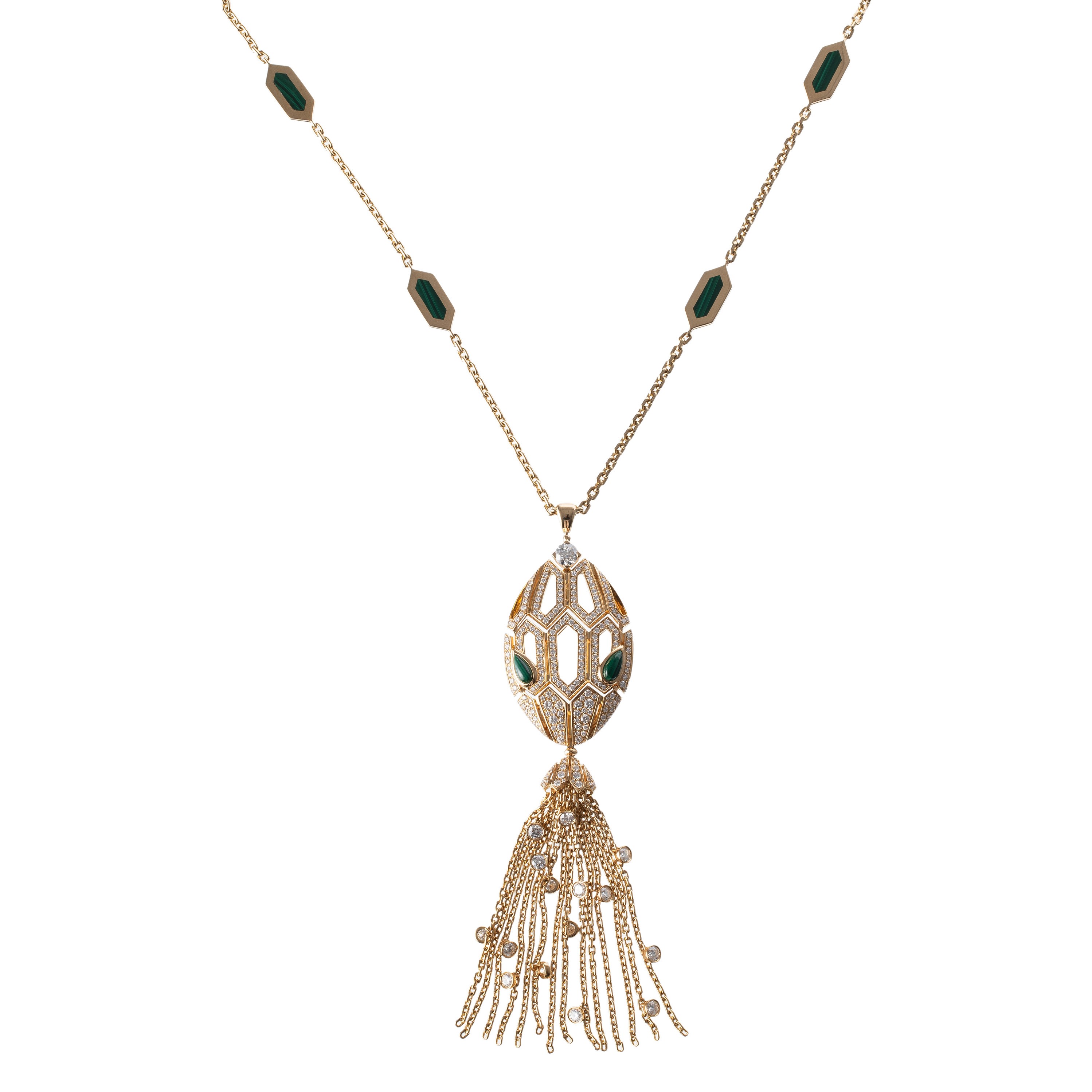 Bulgari - Collana Serpenti seduttori in oro giallo 18 kt con diamanti e malachite