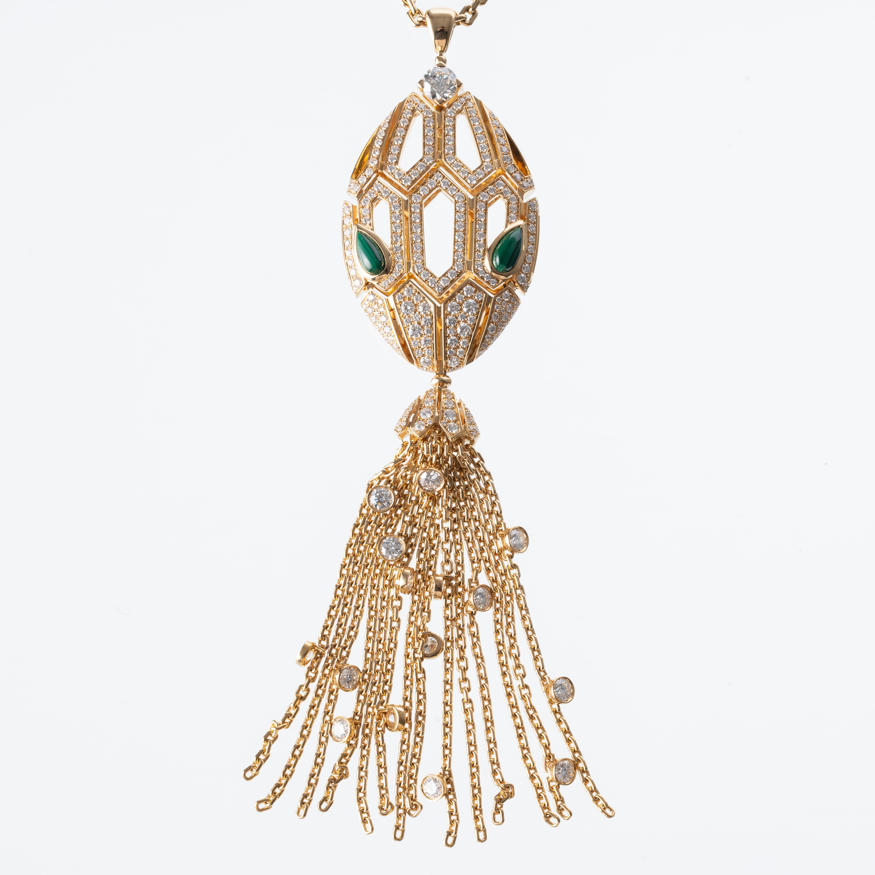 Bulgari - Collana Serpenti seduttori in oro giallo 18 kt con diamanti e malachite