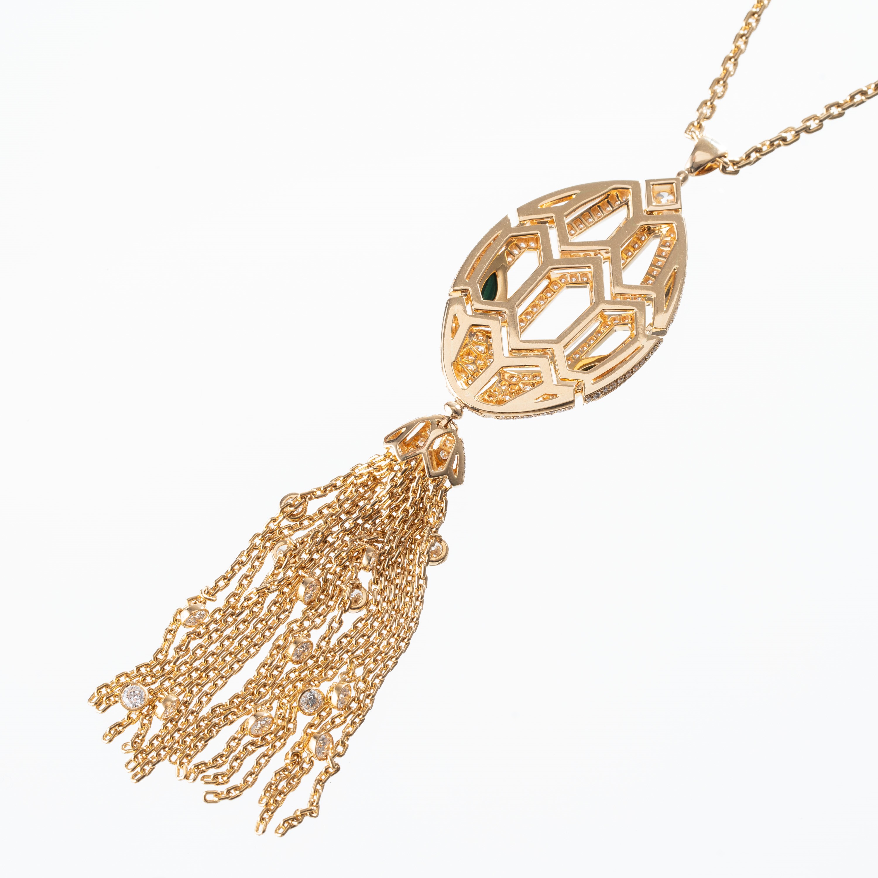 Bulgari - Collana Serpenti seduttori in oro giallo 18 kt con diamanti e malachite
