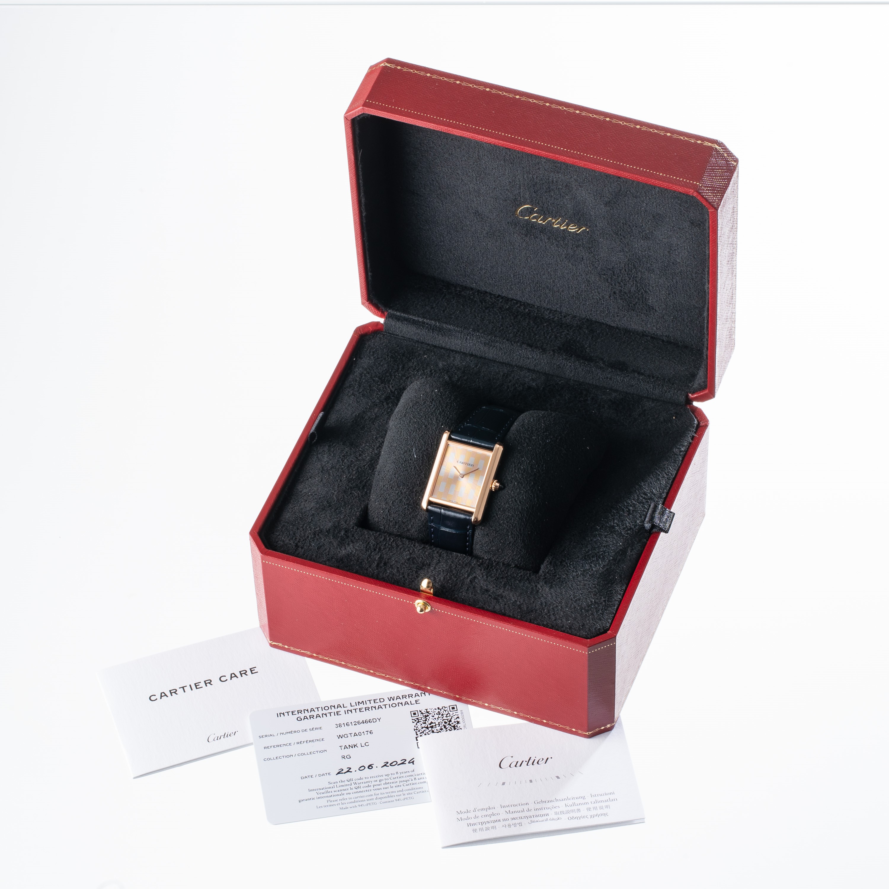 Cartier - Orologio Tank in oro rosa 18 kt a carica manuale con quadrante “Tre Ori”