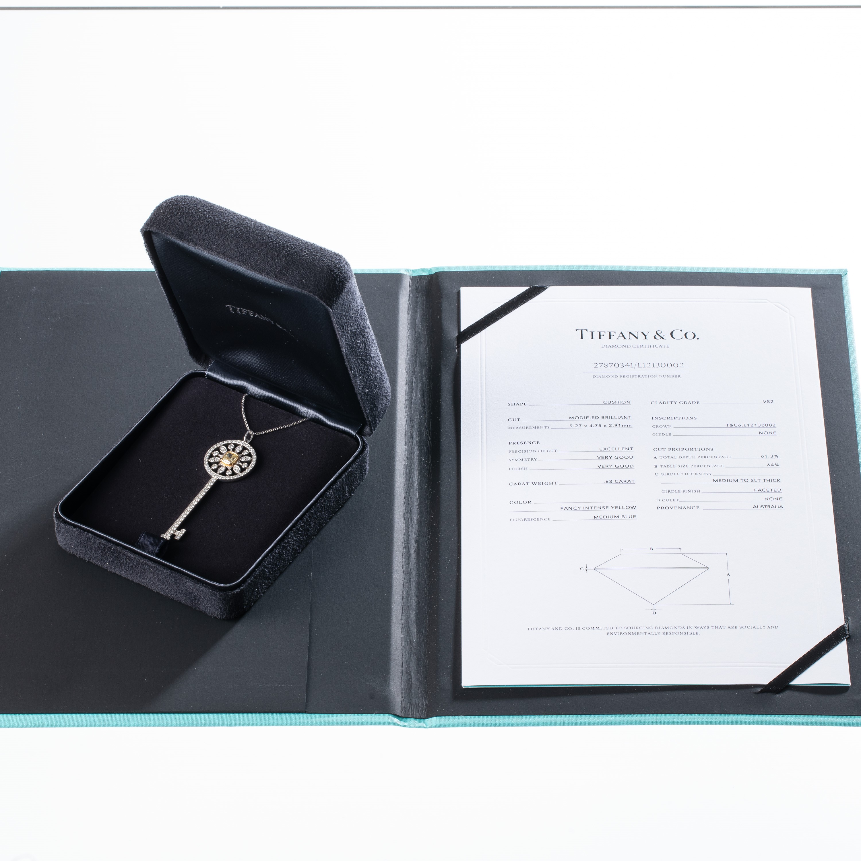 Tiffany & Co - Collana con chiave in platino e diamanti Cushion