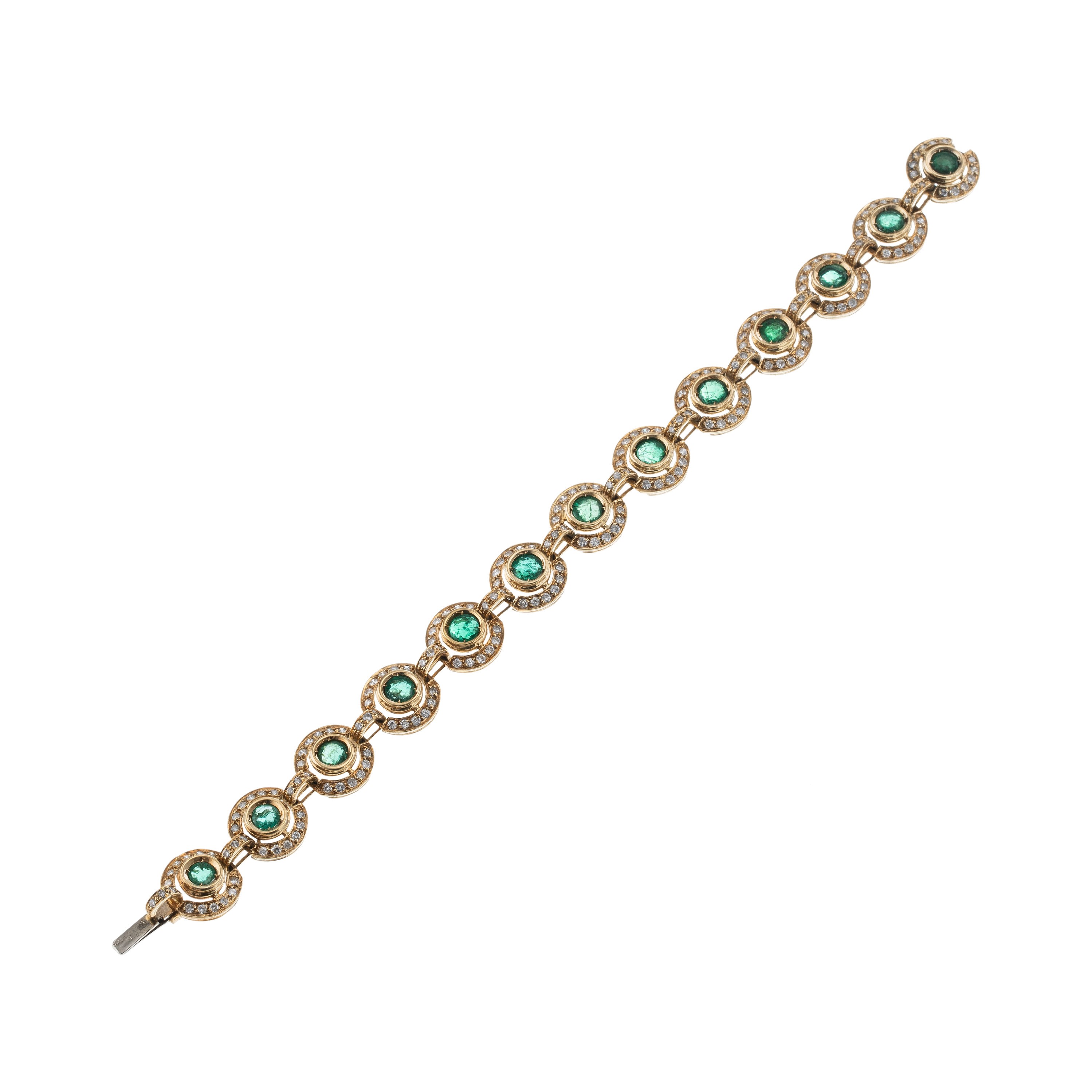 Bracciale in oro giallo 18 kt con smeraldi e brillantini