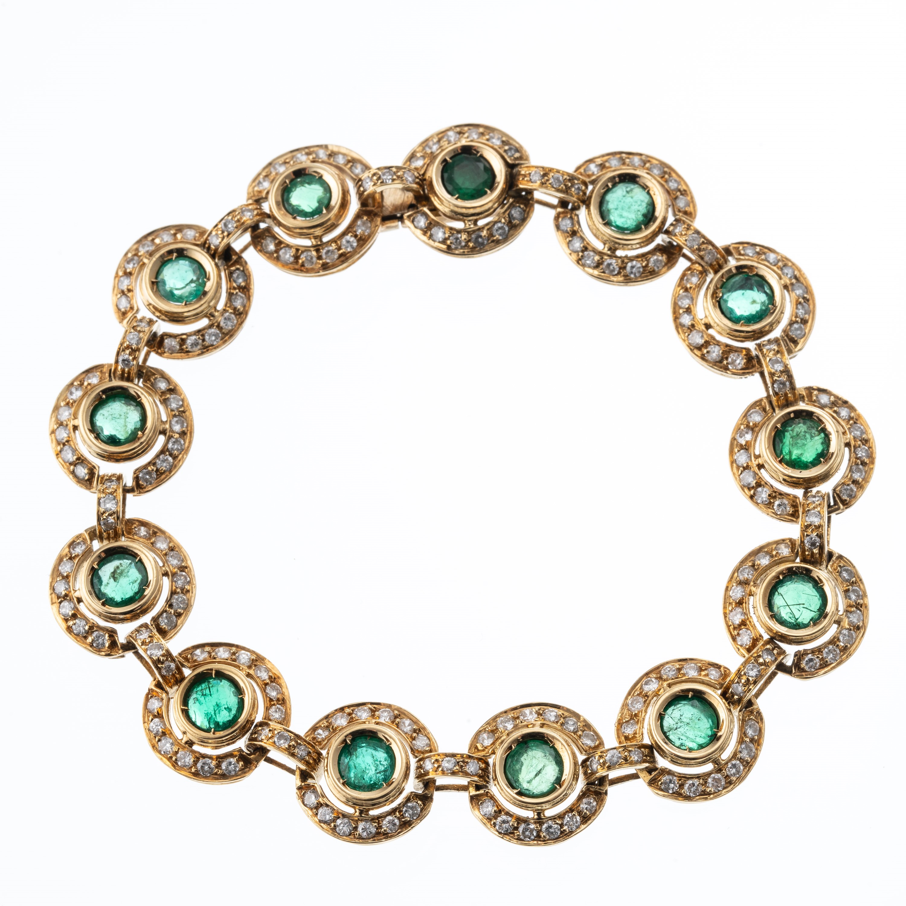Bracciale in oro giallo 18 kt con smeraldi e brillantini