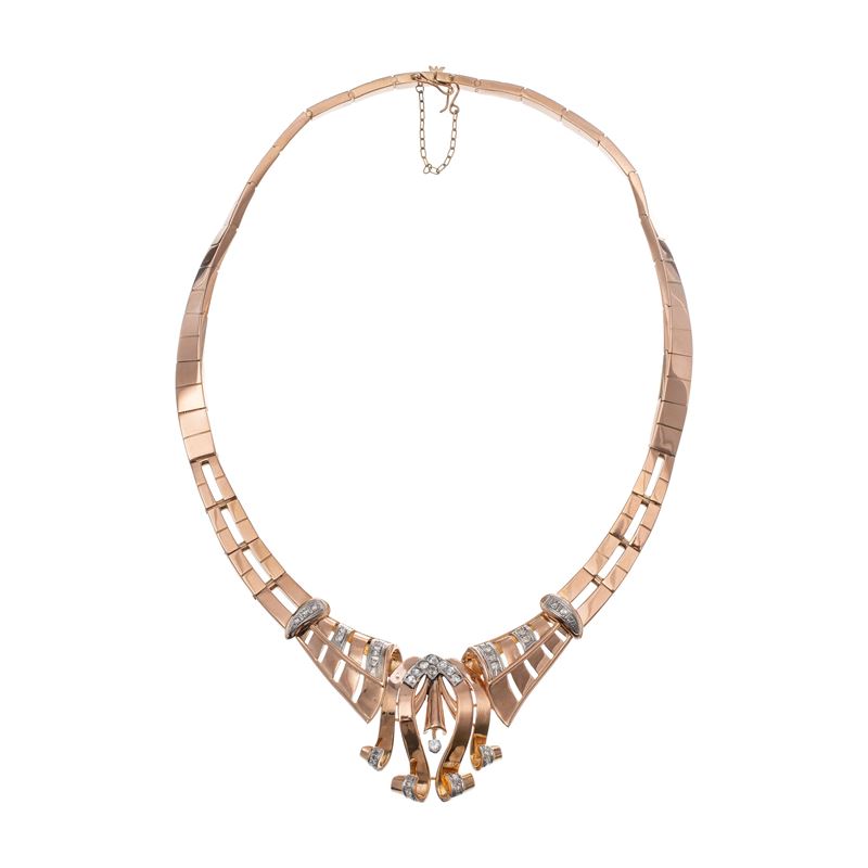 Girocollo in oro rosa 18 kt con brillanti e diamanti