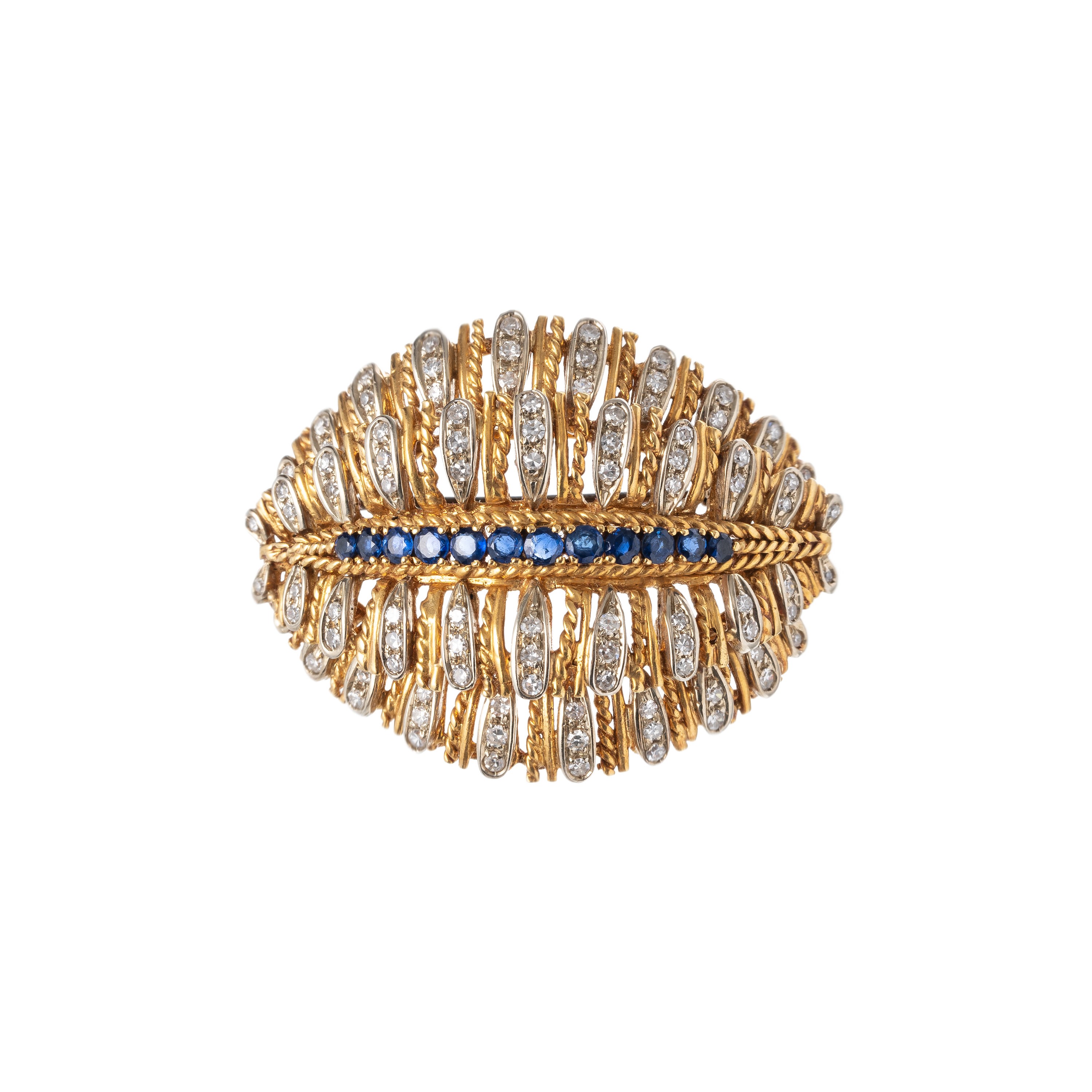 Spilla in oro giallo 18 kt con zaffiri e diamantini