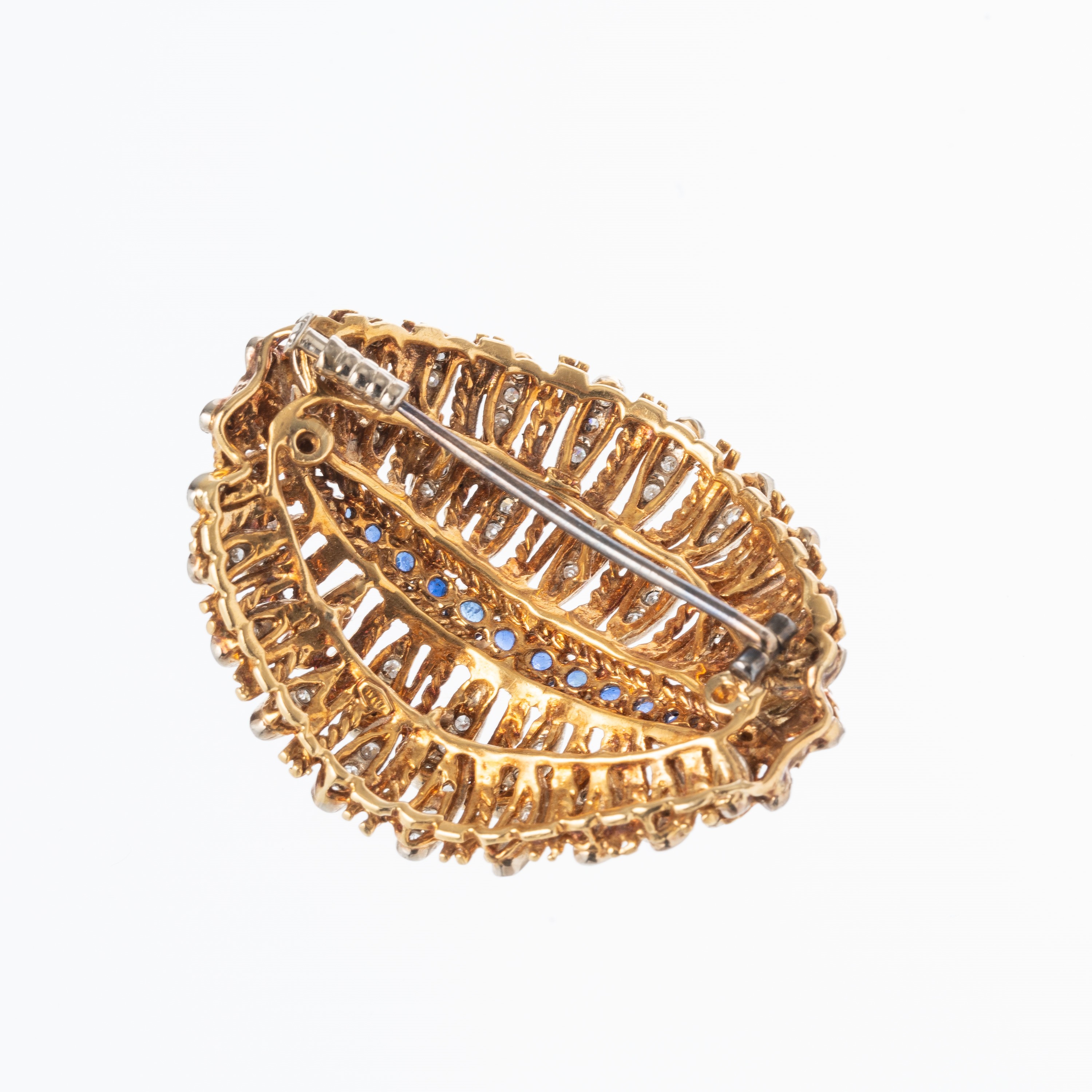Spilla in oro giallo 18 kt con zaffiri e diamantini