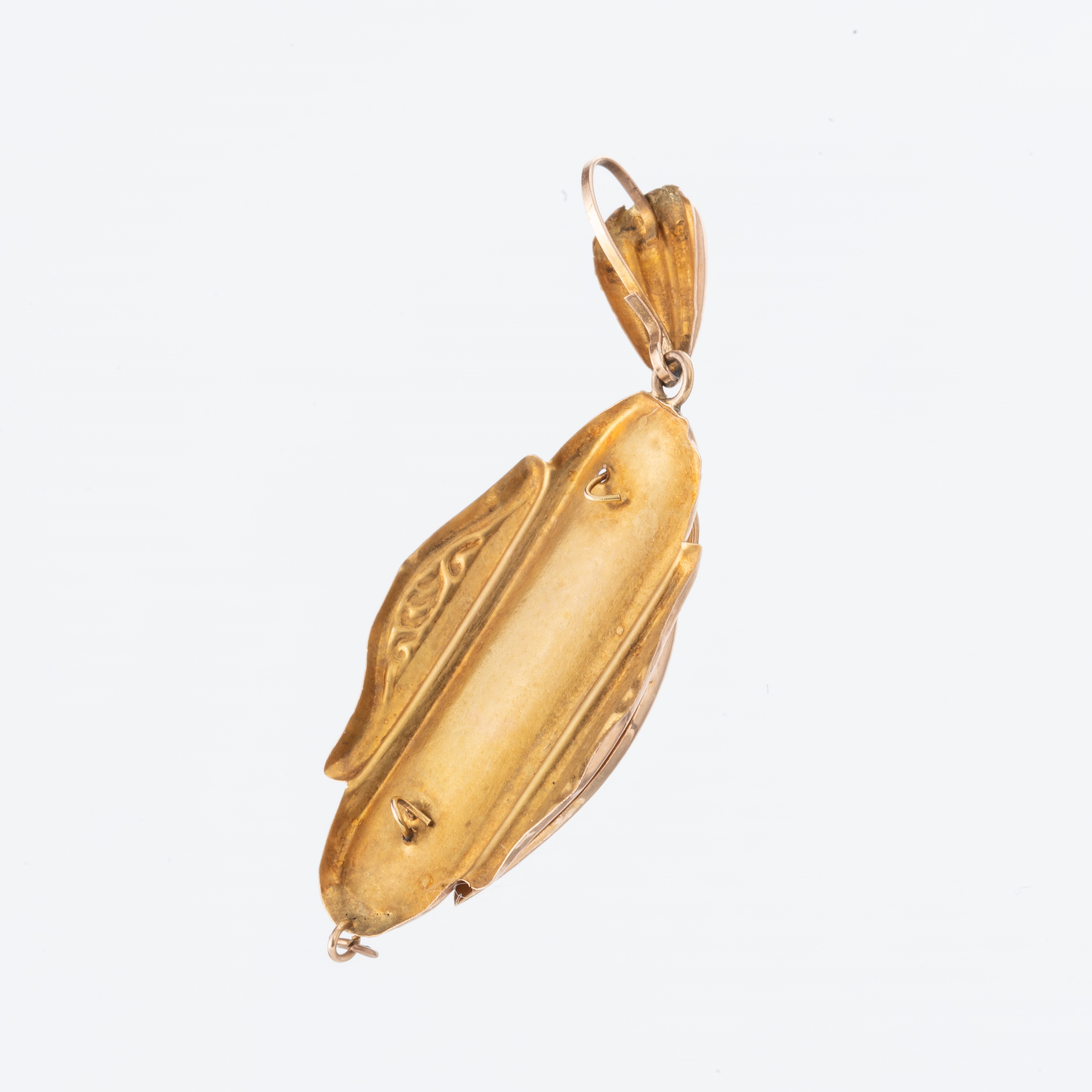 Ciondolo floreale, oro giallo 14 kt e perle
