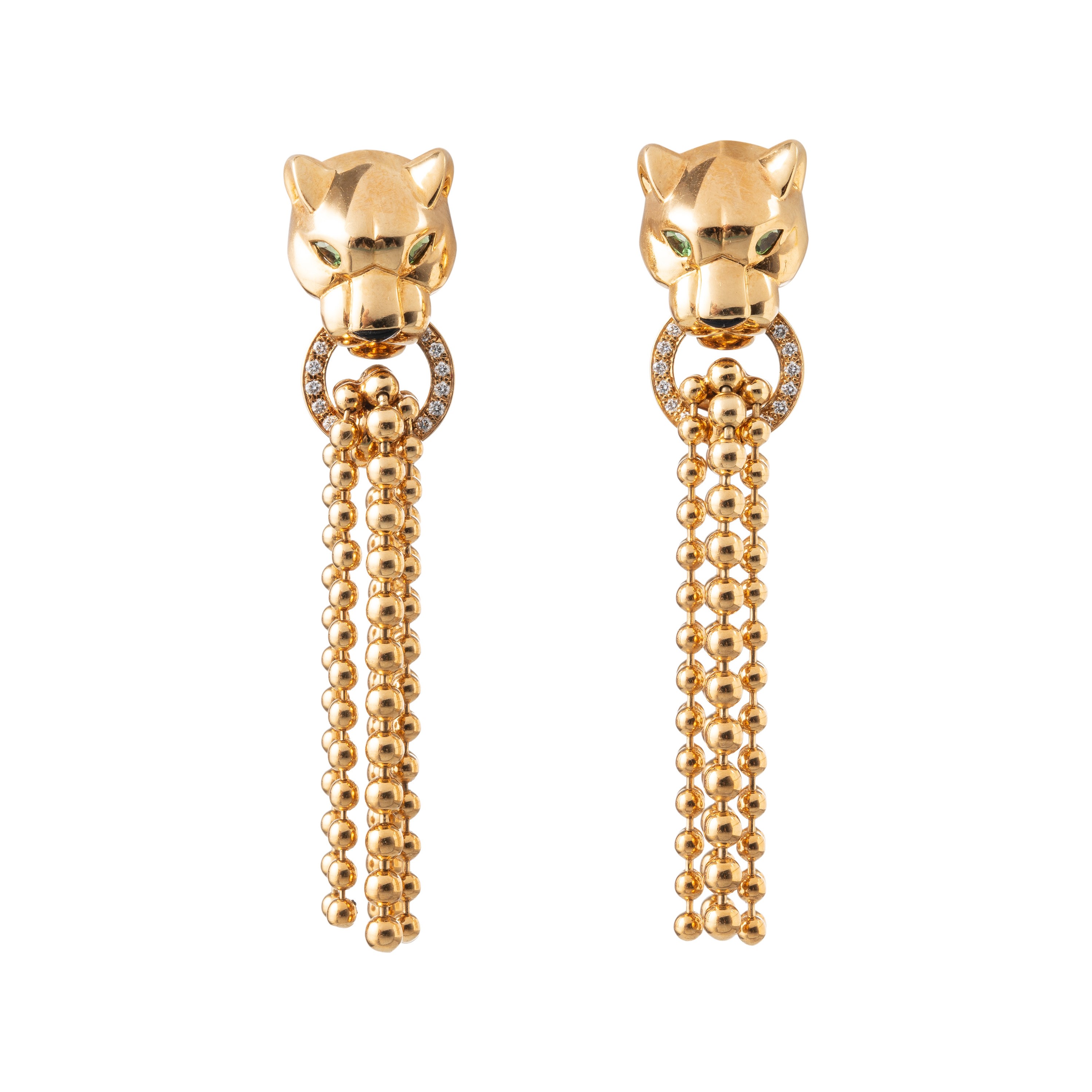 Cartier - Orecchini a motivo pantera in oro giallo 18 kt con tsavorite
