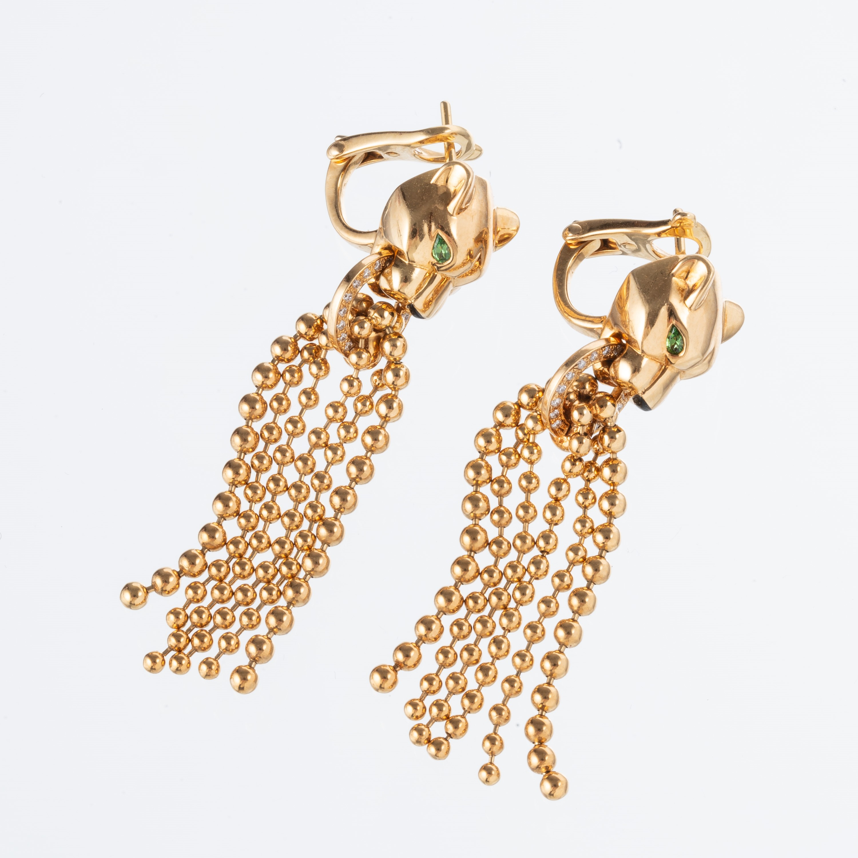 Cartier - Orecchini a motivo pantera in oro giallo 18 kt con tsavorite