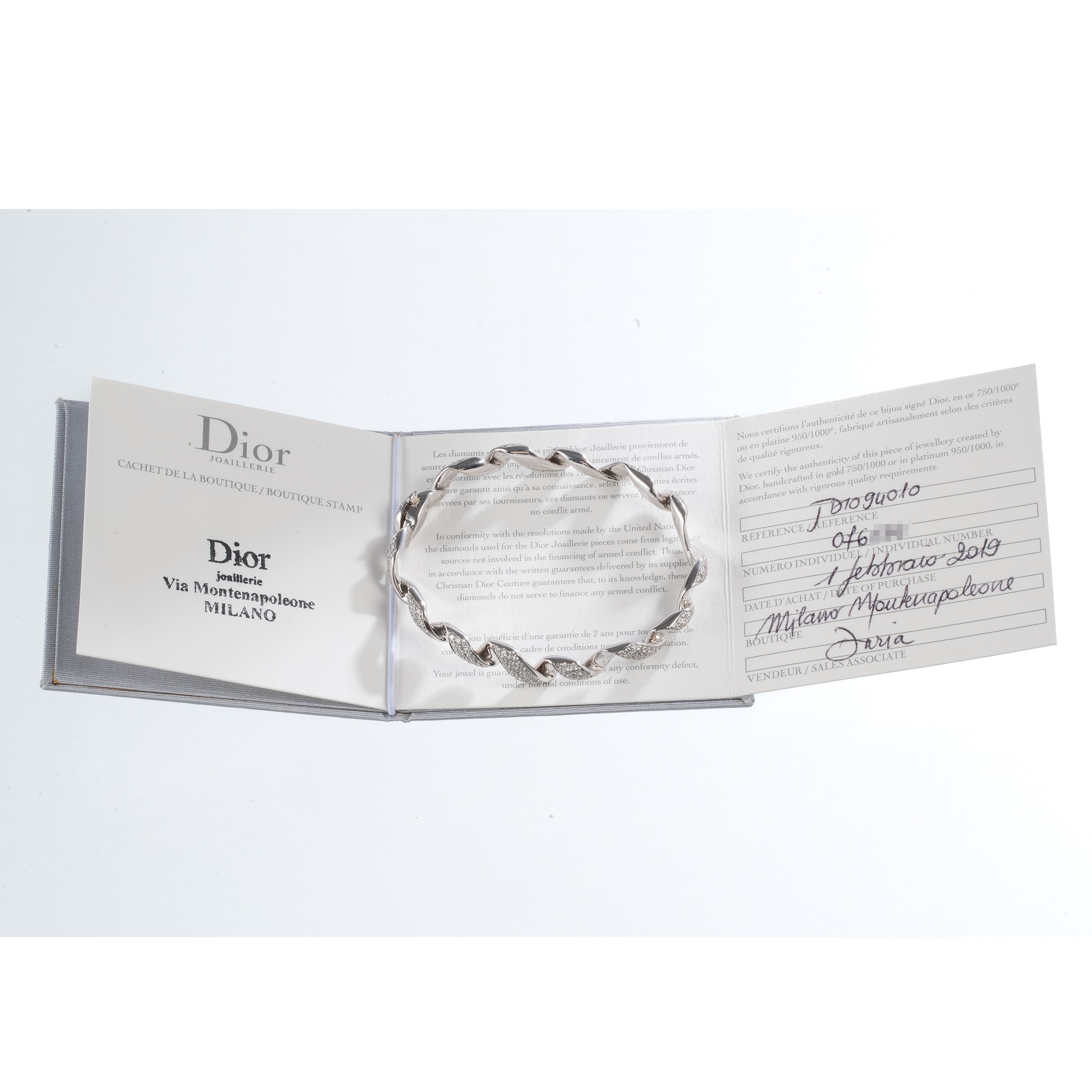 Dior, Bracciale in oro bianco 18 kt con diamanti (Ref. 076034)