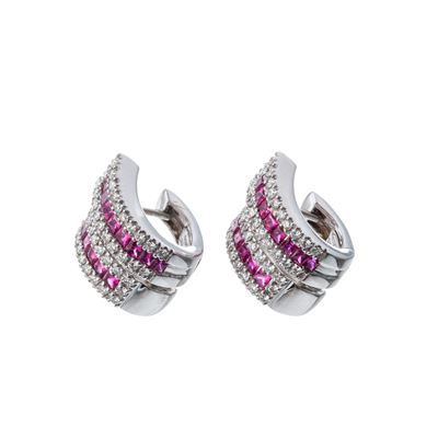 Orecchini in oro bianco 18 kt con rubini e diamanti