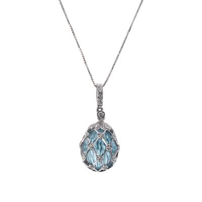 Ciondolo con catena in oro bianco 18 kt, topazio azzurro scanalato e diamanti