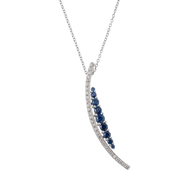 Salvini - Ciondolo con catena in oro bianco 18 kt con diamanti e zaffiri