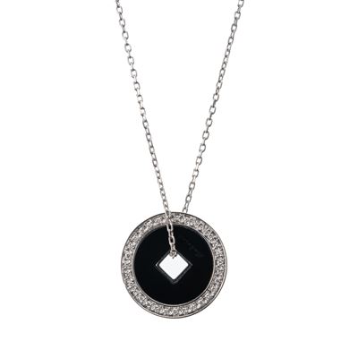 Ciondolo con catena, oro bianco 18 kt, onice e diamanti (0.21 ct, colore H)