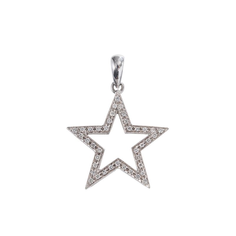 Ciondolo in oro bianco 18 kt a forma di stella con brillanti (0,38 ct)