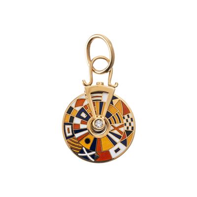 Oro 18 giallo 18 kt, Ciondolo con catena e bandierine nautiche smaltate con brillante centrale