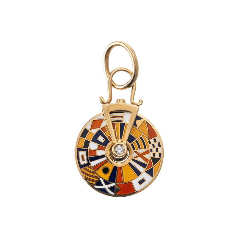 Oro 18 giallo 18 kt, Ciondolo con catena e bandierine nautiche smaltate con brillante centrale