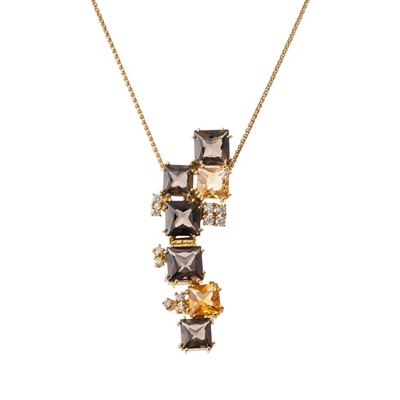 Ciondolo con catena in oro giallo 18 kt con quarzi fumé e diamanti