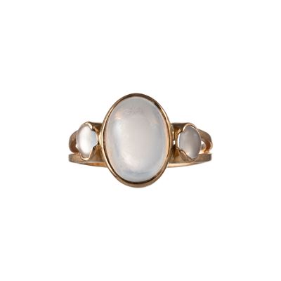Anello in oro giallo 18 kt con pietra di luna cabochon (9x13 mm)