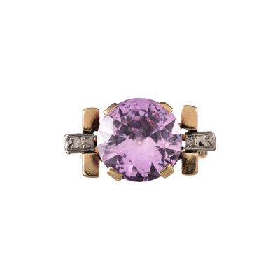 Oro giallo 18 kt, Anello con rosa di Francia sintetica
